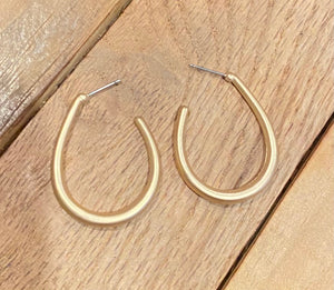 Elongated Oval Hoop Matte Gold Earrings
