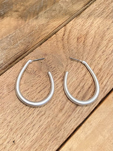 Elongated Oval Hoop Matte Gold Earrings