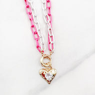 Double Enamel Chain Heart Necklaces