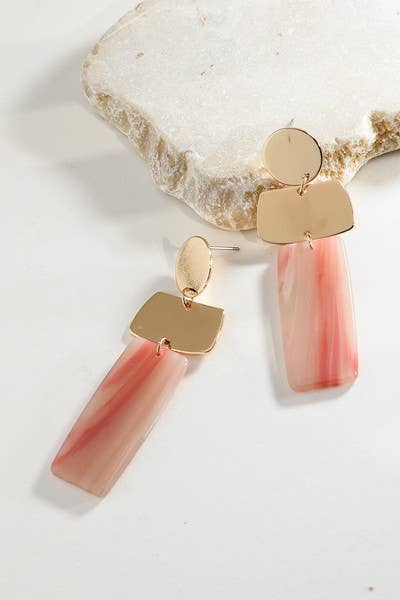 GOLD AND CORAL GEO DROP EARRINGS
