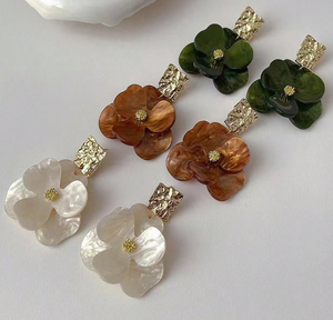 Acrylic Flower Earrings with Square Gold Post