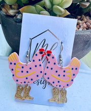 Fun Cowgirl Boots Chicken Acrylic Earrings