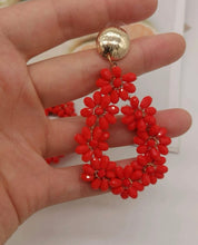 Large Flower Beaded Teardrop Earrings