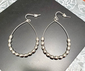 Beaded Teardrop Silver Earrings