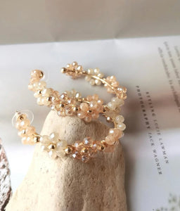 Flower Beaded Hoop Earrings