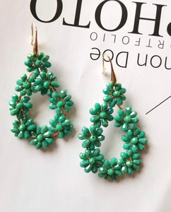 Large Flower Beaded Teardrop Earrings