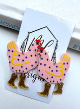 Fun Cowgirl Boots Chicken Acrylic Earrings