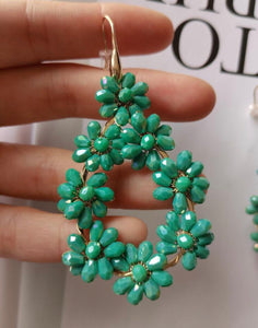 Large Flower Beaded Teardrop Earrings