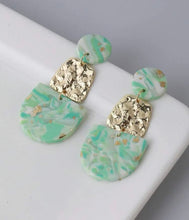 Mint Green Gold Flake Clay Earrings