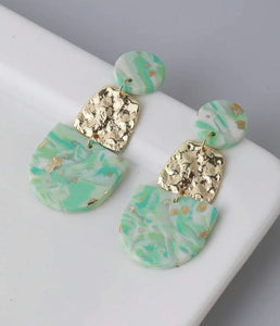 Mint Green Gold Flake Clay Earrings