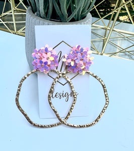 Statement Cluster of Flowers Textured Open Circle Earrings