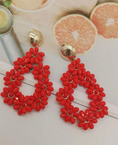 Large Flower Beaded Teardrop Earrings