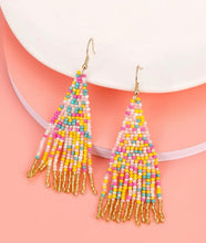 Yellow Pink Beaded Tassel Earrings