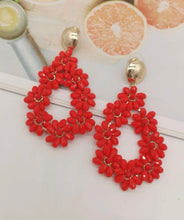 Large Flower Beaded Teardrop Earrings
