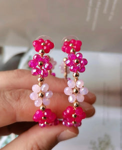 Flower Beaded Hoop Earrings