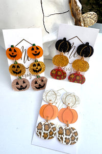 Triple Tiered Pumpkin Halloween Fall Earrings