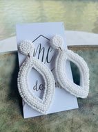 Beaded White Marquise Earrings