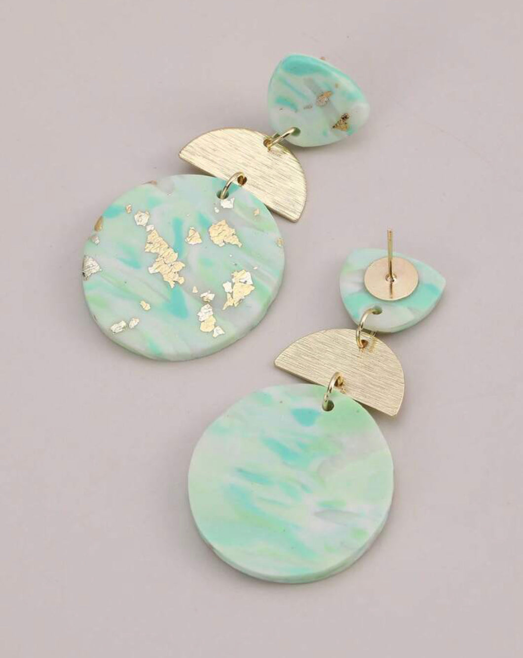 Mint Green Gold Flake Clay Earrings