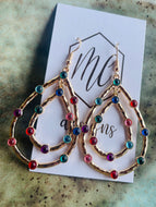 Colorful Double Gold Teardrop Hoop