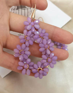 Large Flower Beaded Teardrop Earrings