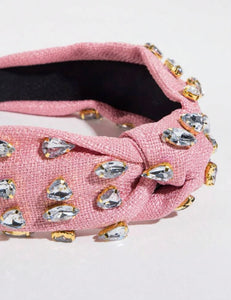 Pink Linen Jeweled Headband