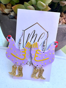 Fun Cowgirl Boots Chicken Acrylic Earrings