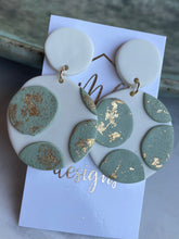 White and Green Round Clay Earrings