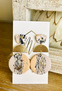 Neutral and Navy Clay Earrings