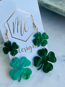 Double 4 leaf clover dangle earrings