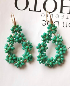Large Flower Beaded Teardrop Earrings