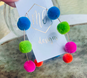 Large Fun Colorful Pom Pom Hoops