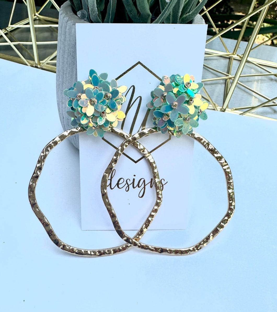 Statement Cluster of Flowers Textured Open Circle Earrings
