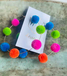 Large Fun Colorful Pom Pom Hoops