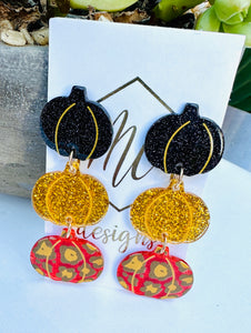 Triple Tiered Pumpkin Halloween Fall Earrings