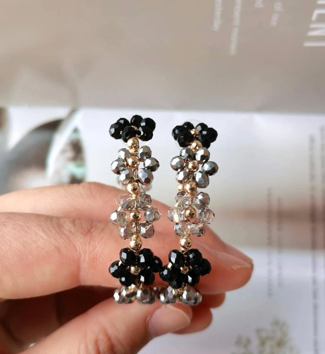 Flower Beaded Hoop Earrings