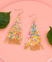 Yellow Pink Beaded Tassel Earrings