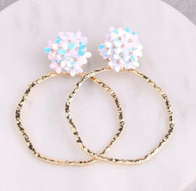 Statement Cluster of Flowers Textured Open Circle Earrings