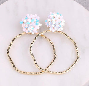 Statement Cluster of Flowers Textured Open Circle Earrings