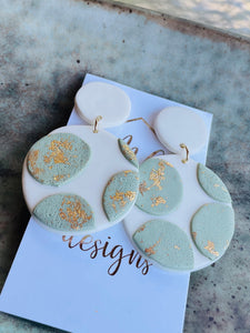 White and Green Round Clay Earrings