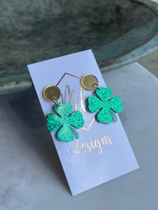 Small Green glitter clover earrings