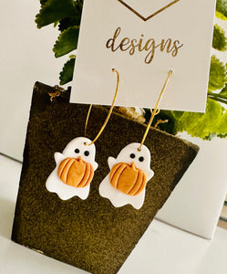 Clay Ghost Halloween Earrings Hoops