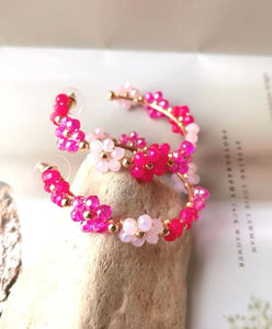 Flower Beaded Hoop Earrings
