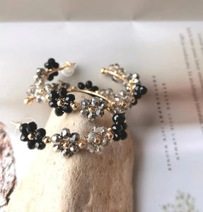 Flower Beaded Hoop Earrings