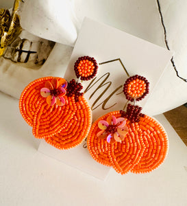 Fall Pumpkin Beaded Earrings Halloween