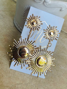 Double Gold Sunburst Earrings