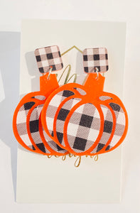 Plaid Pumpkin Fall Halloween Earring