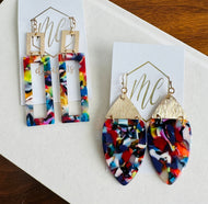 Acrylic and Brushed Gold Drop Earrings