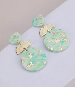 Mint Green Gold Flake Clay Earrings