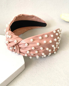 Leather Wide Knot Pearl Headbands