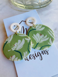 Green Round Clay Earrings